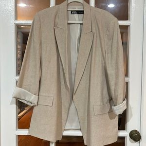 Zara linen oversized blazer with roll cuff